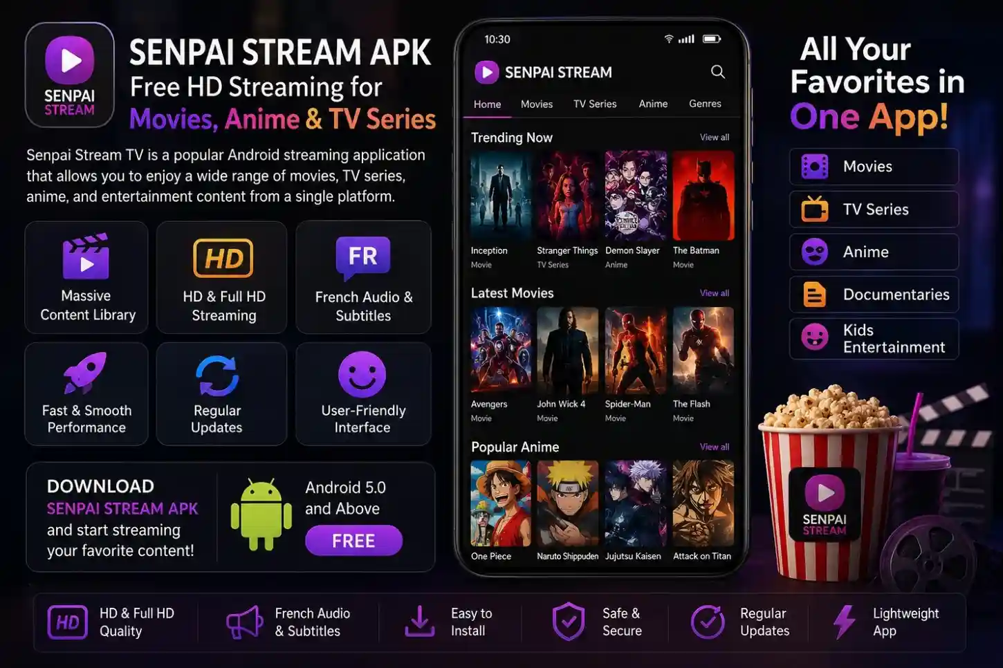 Senpai Stream APK app interface for HD movie and anime streaming